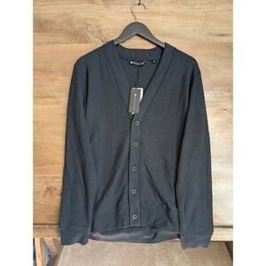 Travis Mathew Cardigan Sweater Mens Small Black Pristine Shore Button Front NWT